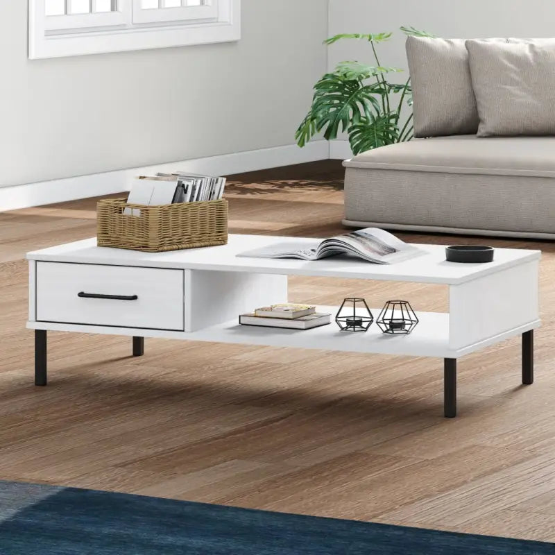 Salontafel van massief grenenhout met metalen poten - Wit / 1 - Salontafels