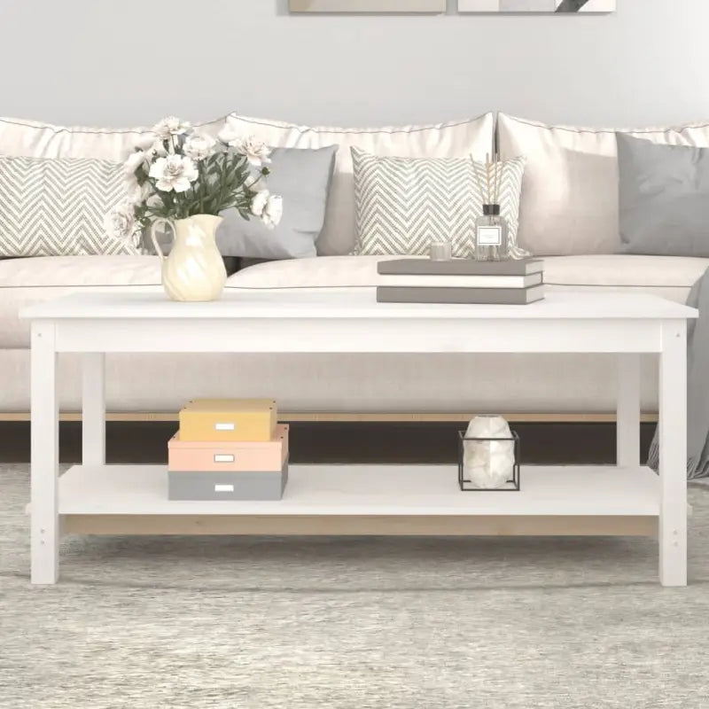 Salontafel van massief grenenhout met open schap voor een rustieke uitstraling - Wit / 110 x 55 x 45 cm / 1