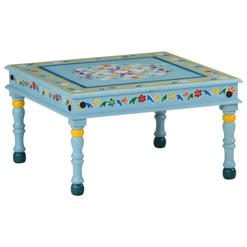 Salontafel van massief mangohout met handgeschilderde decoraties - Turquoise / 54 x 54 x 30 cm / 1 - Salontafels