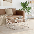 Salontafel van roestvrij staal en massief gerecycled hout - Zilver / 1 / Glas - Salontafels