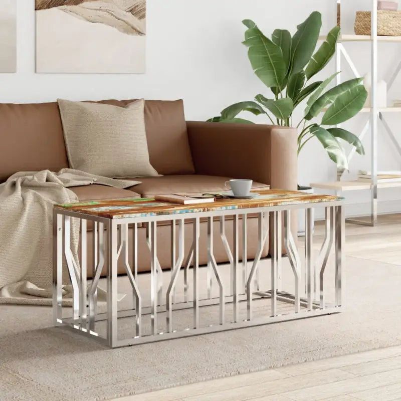 Salontafel van roestvrij staal voor duurzaamheid en stijl - Zilverkleurig en bruin / 1 / Hout - Salontafels