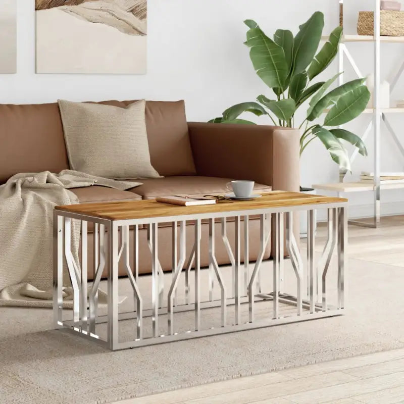 Salontafel van roestvrij staal voor duurzaamheid en stijl - Zilverkleurig en lichtbruin / 1 / Hout - Salontafels