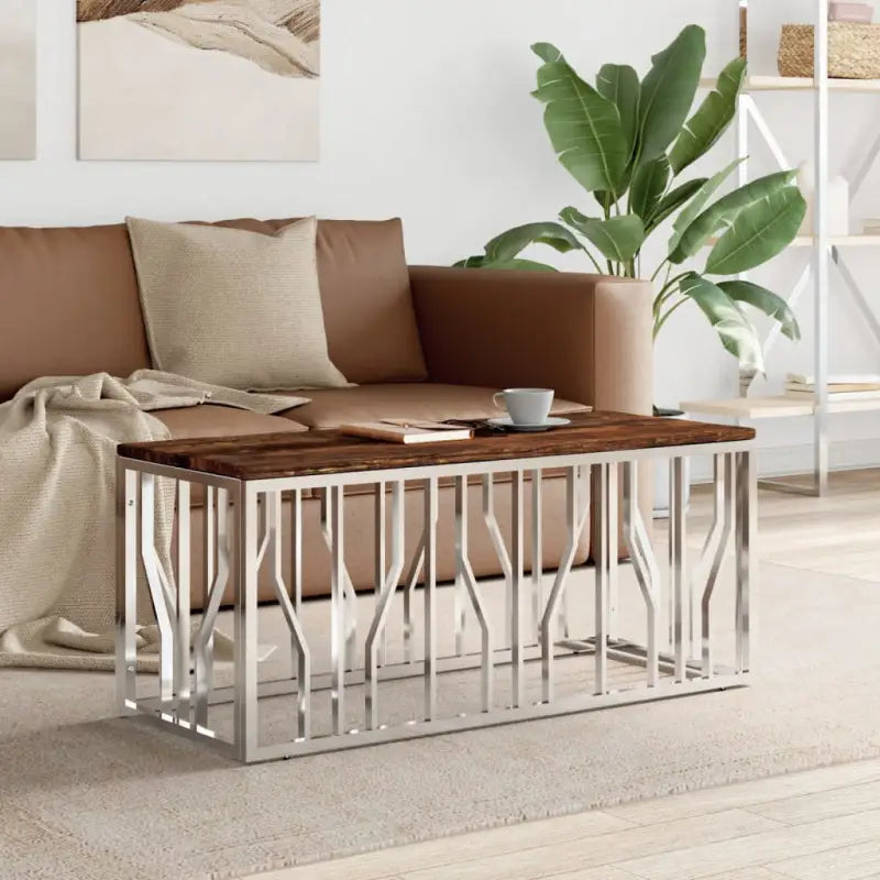 Salontafel van roestvrij staal voor duurzaamheid en stijl - Zilver / 1 / Hout - Salontafels