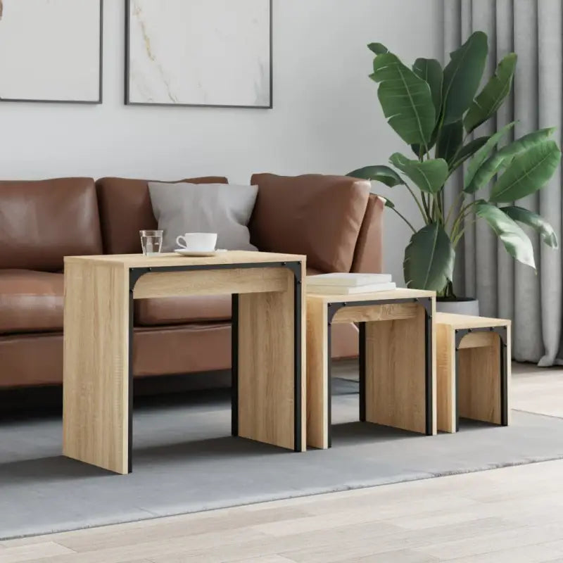 Salontafelset met bewerkt hout en metalen frame voor kleine ruimtes - Sonoma eiken / 1 - Salontafels