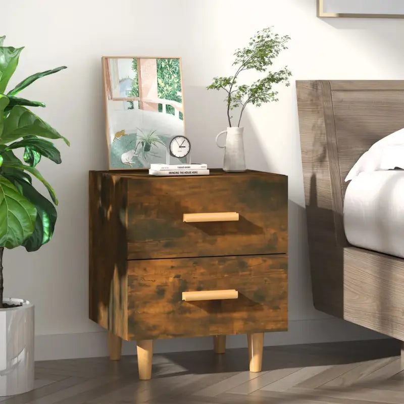 Scandinavisch nachtkastje in massief eucalyptushout met houten handvatten - Gerookt eiken / 1 - Nachtkastjes