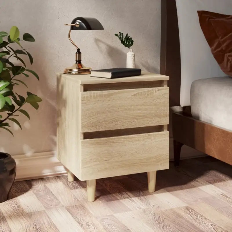 Scandinavisch nachtkastje met grenenhouten poten voor een chique interieur - Sonoma eiken / 1 - Nachtkastjes