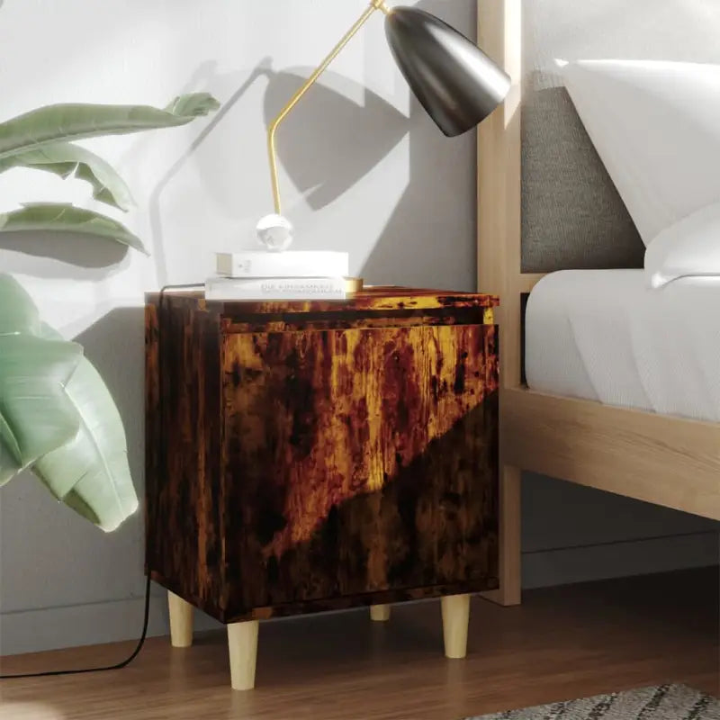 Scandinavisch nachtkastje met houten poten en omkeerbare opening - Gerookt eiken / 1 - Nachtkastjes