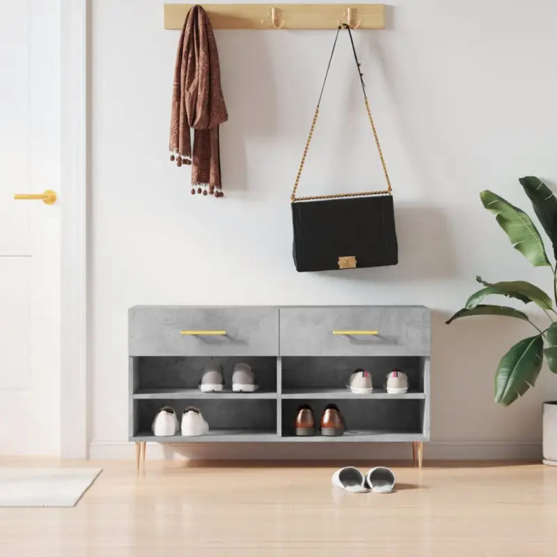 Schoenenrek met ijzeren poten en bewerkt hout voor organisatie - Betongrijs / 1 - Schoenenrekken