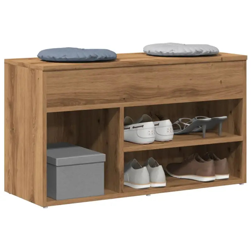 Schoenenrek met trendy ontwerp en gladde bovenkant van bewerkt hout - artisanaal eikenkleurig / 80 x 30 x 45 cm / 1
