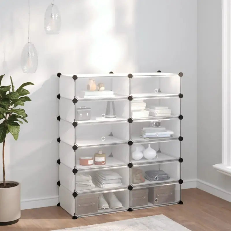 Schoenenrek van waterdichte polypropyleen panelen met houten hamer stop - Doorzichtig / 94.5 x 36.5 x 106 cm / 1