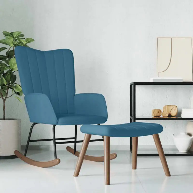Schommelstoel met fluweel en comfortabel zitcomfort - Blauw / 1 / Met voetensteun - Schommelstoelen