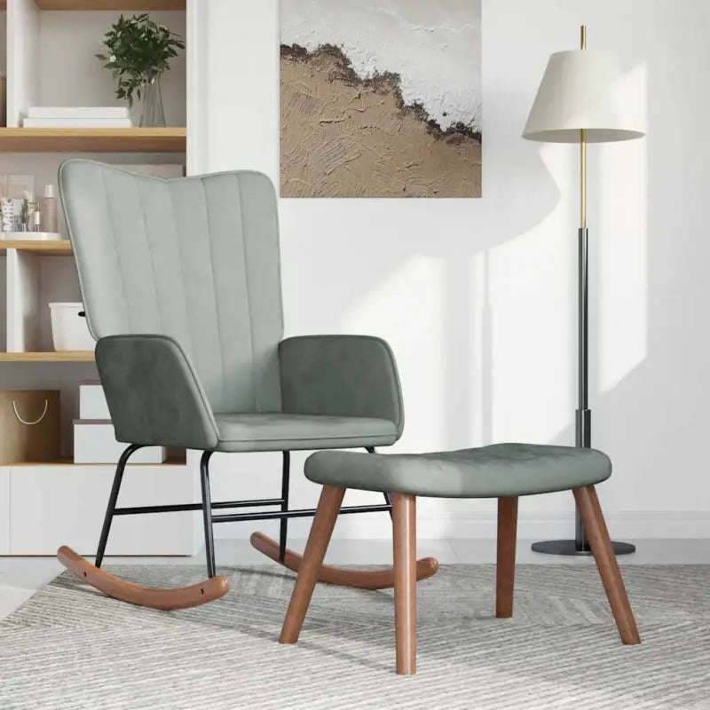 Schommelstoel met fluweel en comfortabel zitcomfort - Lichtgrijs / 1 / Met voetensteun - Schommelstoelen