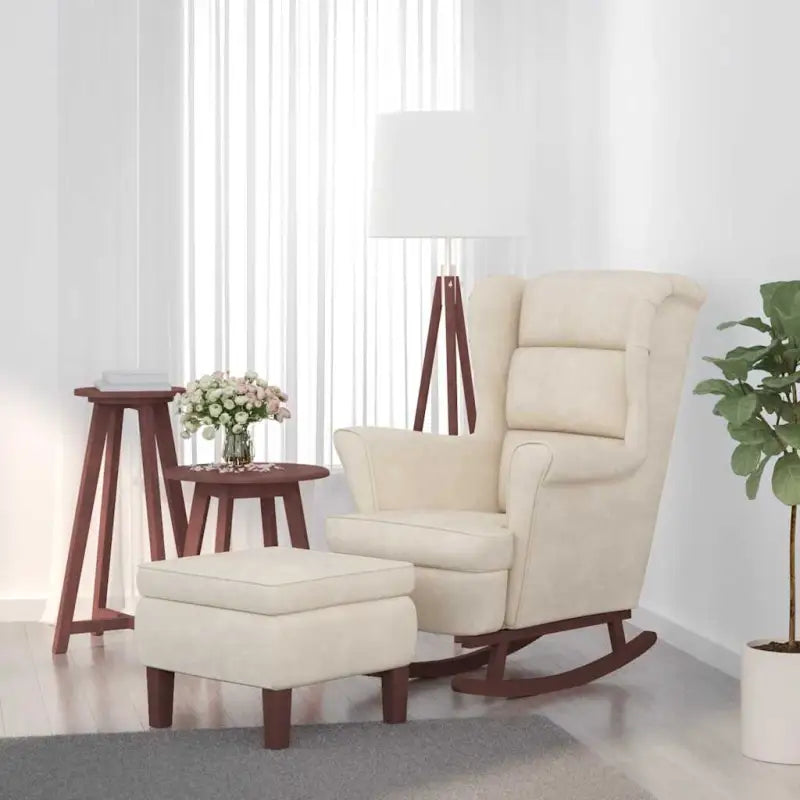 Schommelstoel met massief rubberwood poten voor stijl en comfort - Crème / 1 / Met voetensteun - Schommelstoelen