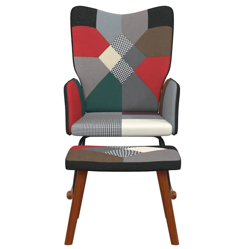 Schommelstoel met voetenbank en donker patchworkontwerp voor comfortabel zitten - Schommelstoelen