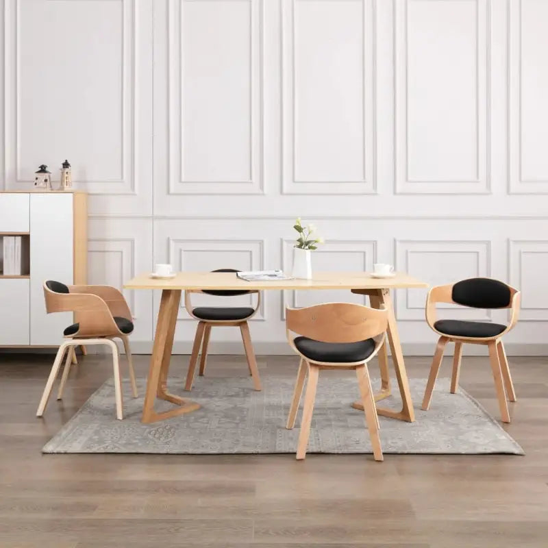 Set van 2 Eetkamerstoelen met Gebogen Hout en Soft Stoffen Bekleding - Lichtbruin en zwart / 4 - Eetkamerstoelen