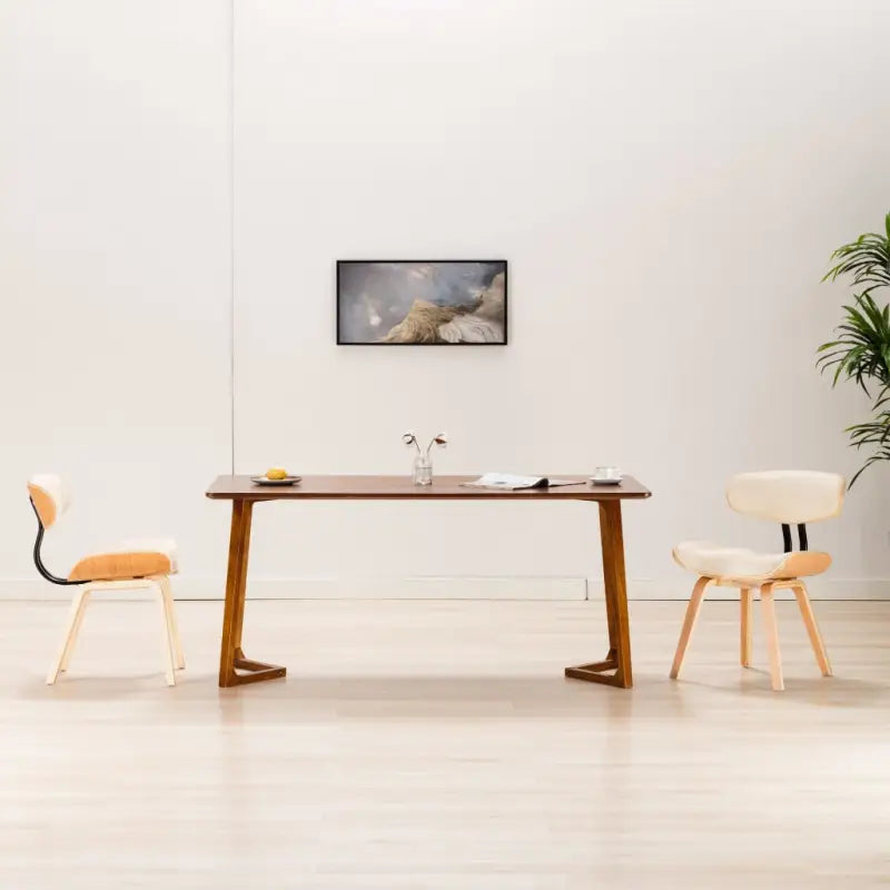 Set van 2 eetkamerstoelen met gebogen hout voor elke ruimte levering bevat - Crème en lichtbruin / 2 - Eetkamerstoelen