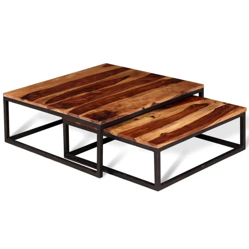 Set van 2 massief acaciahouten salontafels in retro stijl - Salontafels