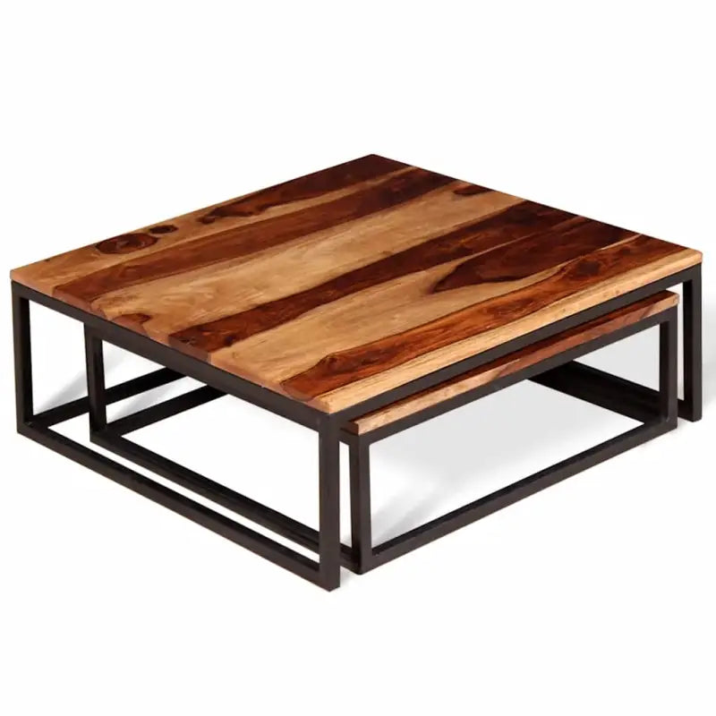 Set van 2 massief acaciahouten salontafels in retro stijl - Salontafels