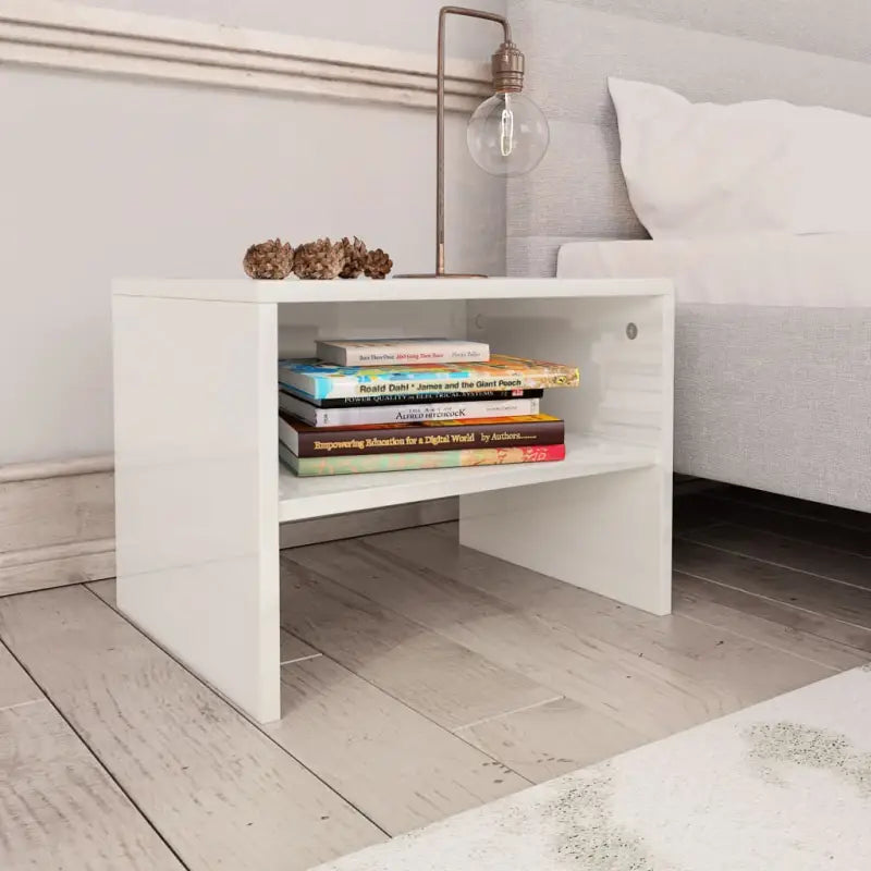 Set van 2 nachtkastjes van bewerkt hout met open vak en levering bevat - Hoogglans wit / 1 - Nachtkastjes