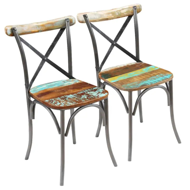 Set van twee antieke eetkamerstoelen van massief gerecycled hout - 2 / massief gerecycled hout - Eetkamerstoelen