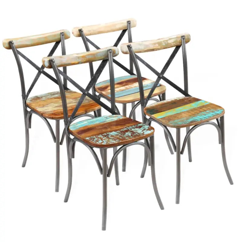 Set van twee antieke eetkamerstoelen van massief gerecycled hout - 4 / massief gerecycled hout - Eetkamerstoelen