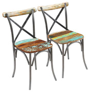 Set van twee antieke eetkamerstoelen van massief gerecycled hout - Eetkamerstoelen