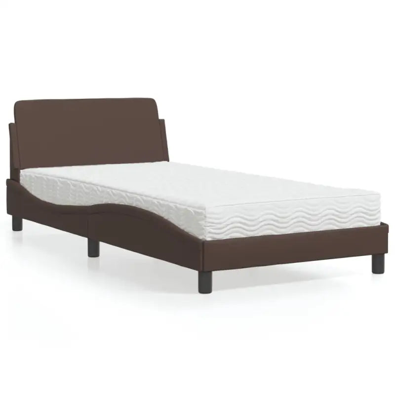 Slaap lekker met wit materiaal bed met multiplex lattenbodem en 22d PU-schuim - Bruin / 100 x 200 cm - Bedden &