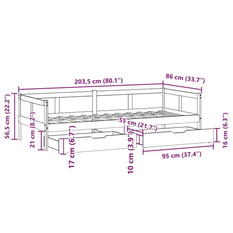 Slaapbank met lades in massief grenenhout met rustieke charme - Bedden & bedframes