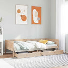 Slaapbank met lades in massief grenenhout met rustieke charme - Bedden & bedframes