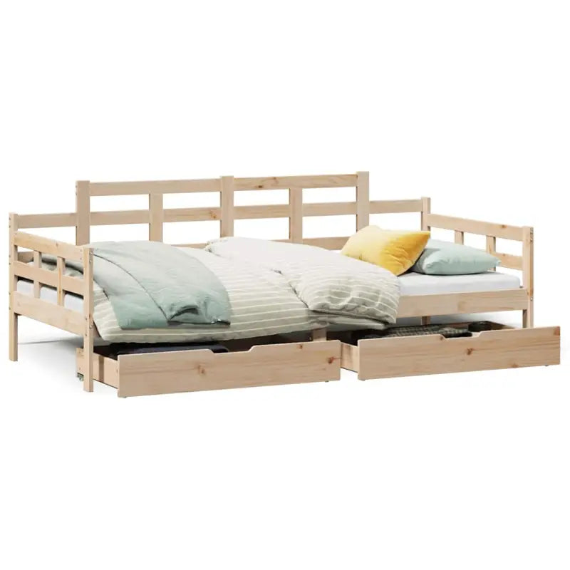 Slaapbank met lades van massief grenenhout met rustieke charme - Bedden & bedframes