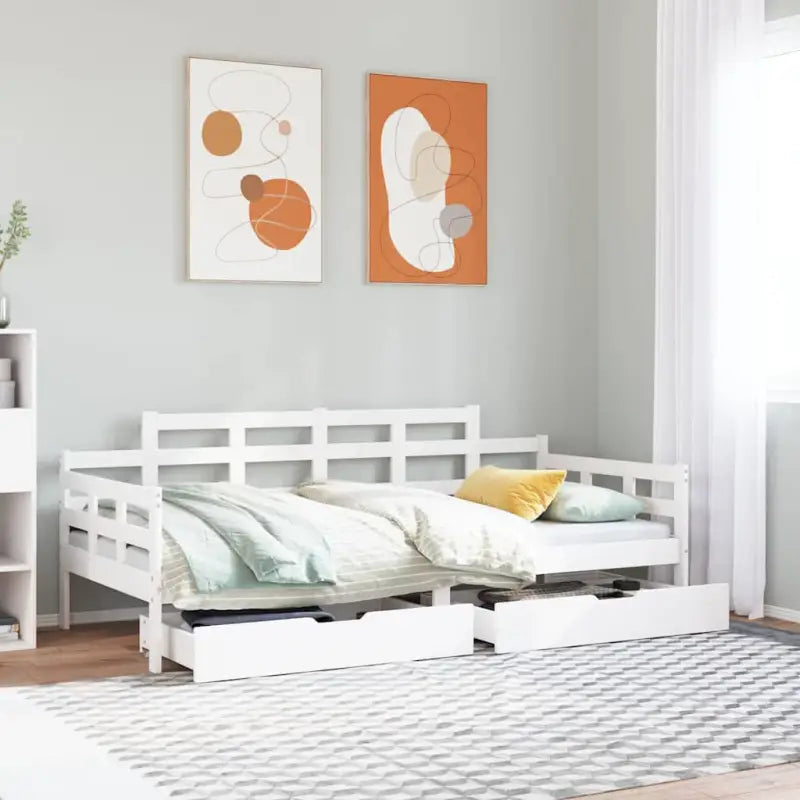 Slaapbank met lades van massief grenenhout met rustieke charme - Wit / 80 x 200 cm - Bedden & bedframes
