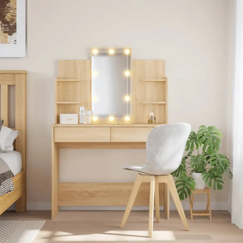 Slaapkamerkaptafel met spiegel LED-verlichting bewerkt hout - Sonoma eiken / 1 - Slaapkamerkaptafels