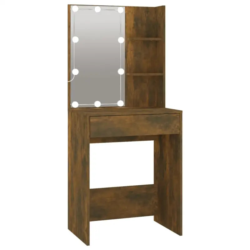 Slaapkamerkaptafel van bewerkt hout met LED verlichting en binnen handbereik spullen - Slaapkamerkaptafels