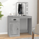 Slaapkamerkaptafel van bewerkt hout met moderne asymmetrische vorm - Grijs sonoma / 1 / met LED - Slaapkamerkaptafels