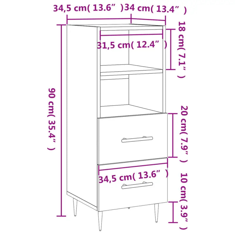 Sonoma Eiken Dressoir met metalen poten en bewerkt hout - Dressoirs & buffetkasten