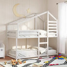 Stapelbed met bedhuis en open zijdeur van massief grenenhout in wit materiaal - Wit / 80 x 200 cm - Bedden & bedframes