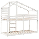 Stapelbed met bedhuis en open zijdeur van massief grenenhout in wit materiaal - Bedden & bedframes
