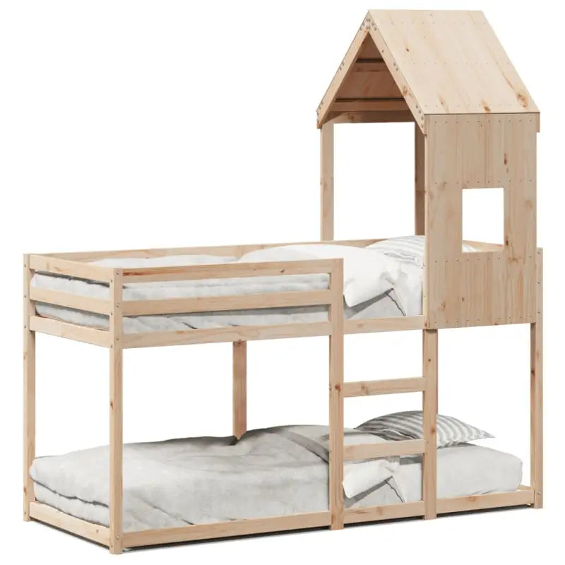 Stapelbed met bedhuis in massief grenenhout en open zijdeur - Bedden & bedframes