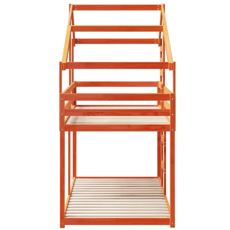 Stapelbed met bedhuis in massief grenenhout met open zijdeur in wasbruin - Bedden & bedframes