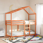 Stapelbed met bedhuis in wit materiaal en massief grenenhout - Wasbruin / 75 x 190 cm - Bedden & bedframes