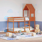 Stapelbed met bedhuis van massief grenenhout en multiplex lattenbodem - Wasbruin / 90 x 190 cm - Bedden & bedframes