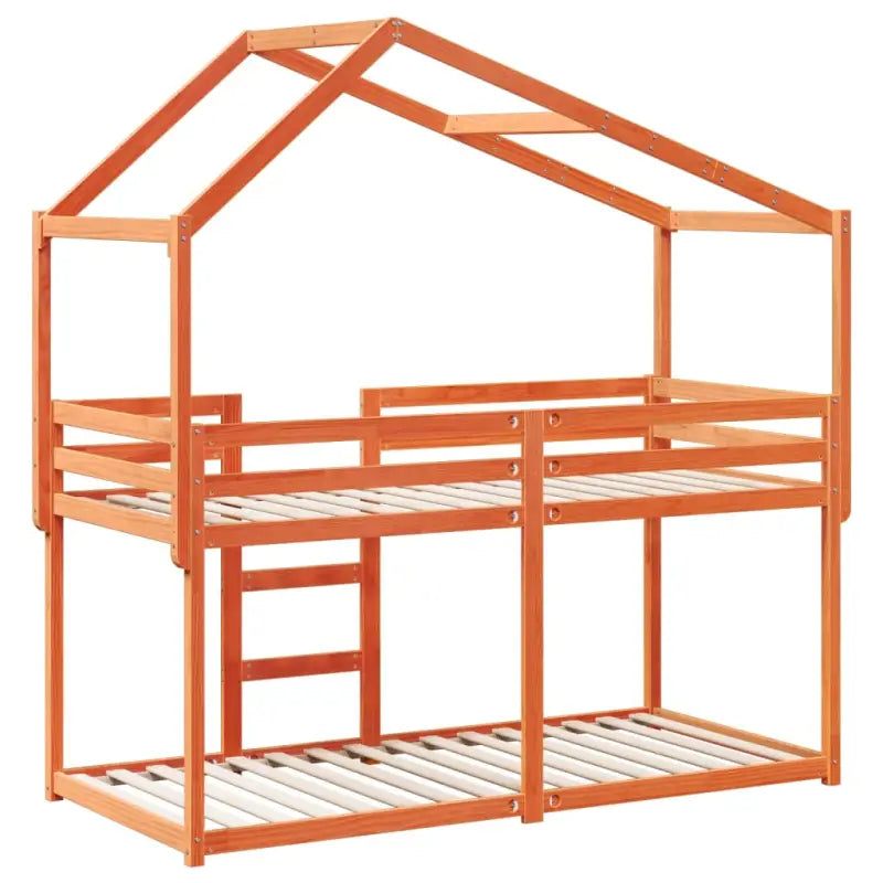 Stapelbed met bedhuis van massief grenenhout en open zijdeur - Bedden & bedframes