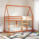 Stapelbed met bedhuis van massief grenenhout en open zijdeur - Wasbruin / 90 x 190 cm - Bedden & bedframes