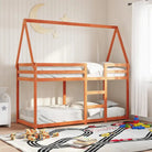 Stapelbed met bedhuis van massief grenenhout en open zijdeur - Wasbruin / 90 x 200 cm - Bedden & bedframes