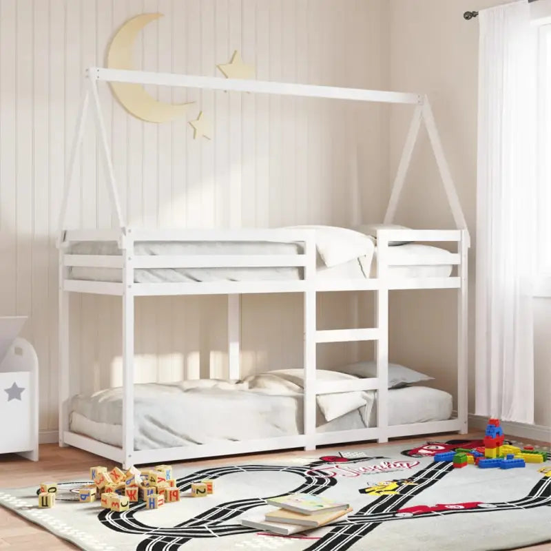 Stapelbed met bedhuis van massief grenenhout en open zijdeur - Wit / 90 x 200 cm - Bedden & bedframes