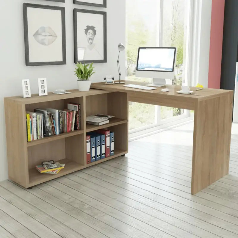 Stijlvol Computerbureau met Boekenkast voor Huis of Kantoor - Eiken - Bureaus