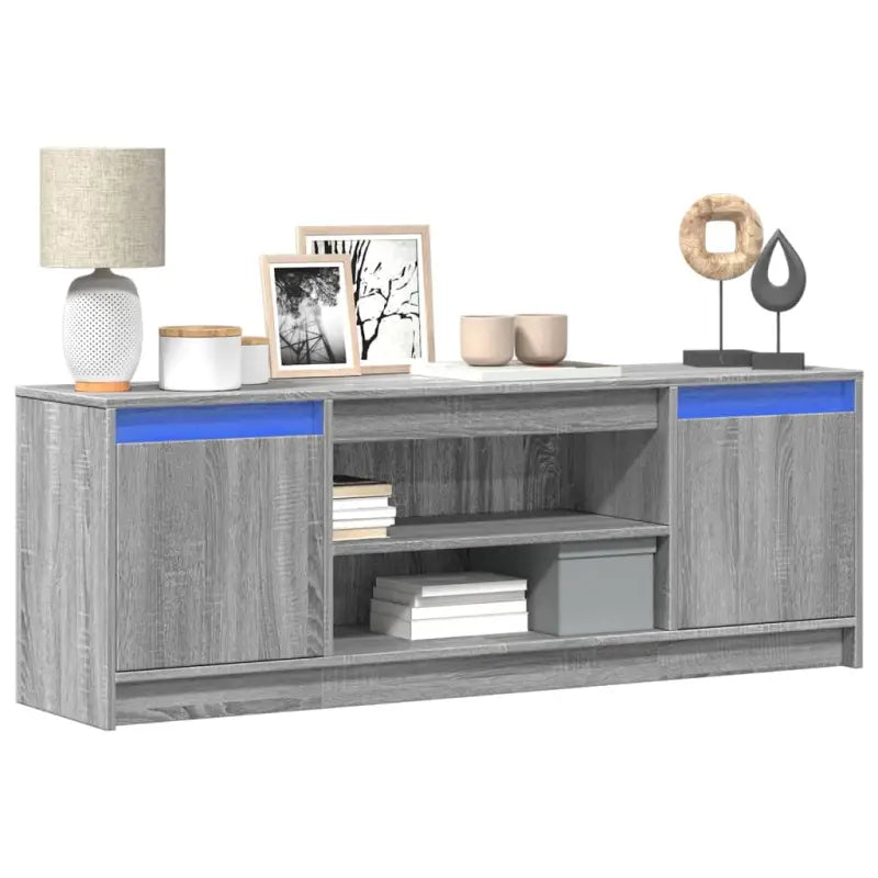 Stijlvol tv-meubel van bewerkt hout met LED-verlichting en stabiel ontwerp - Grijs sonoma / 1 / 139.5 cm - Tv-meubels