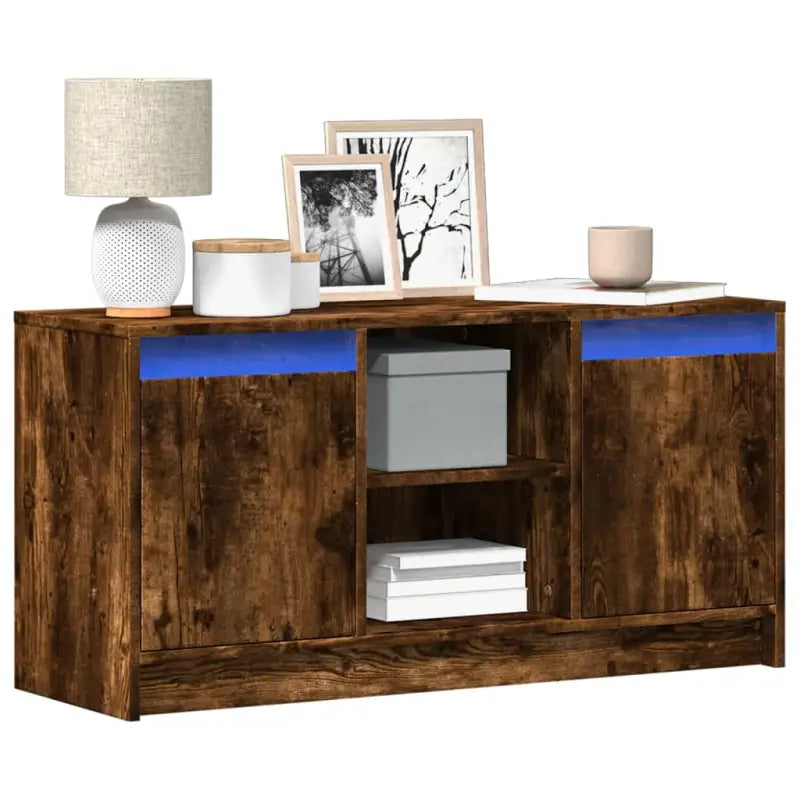 Stijlvol tv-meubel van bewerkt hout met LED-verlichting en stabiel ontwerp - Gerookt eiken / 1 / 100 cm - Tv-meubels