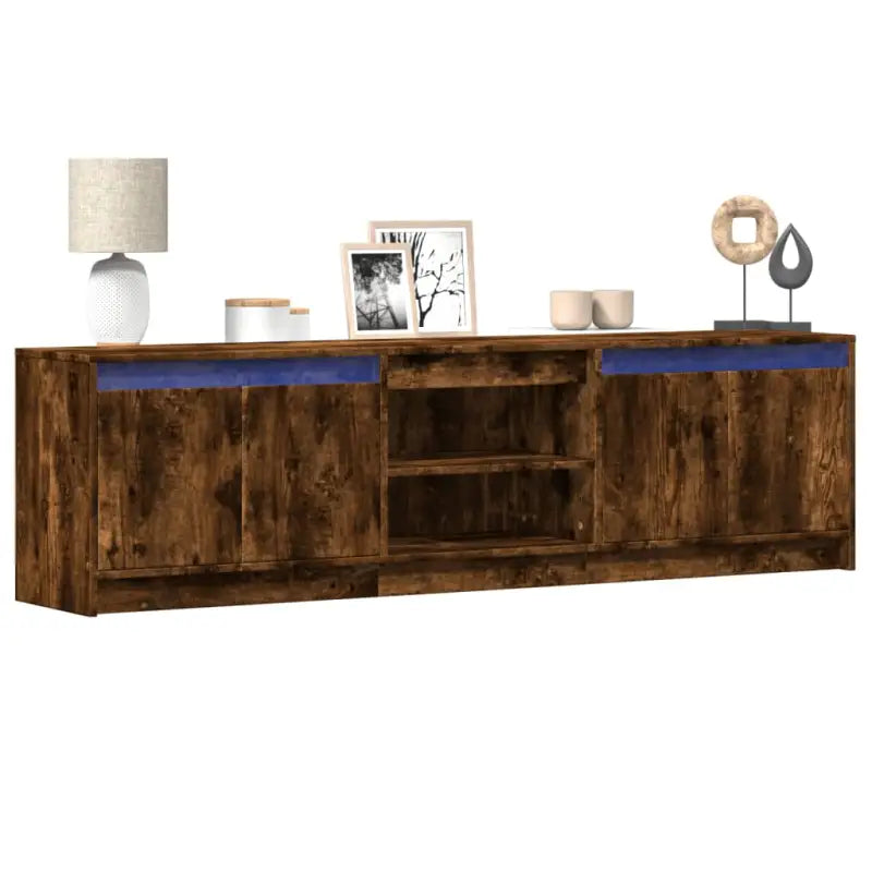 Stijlvol tv-meubel van bewerkt hout met LED-verlichting en stabiel ontwerp - Gerookt eiken / 1 / 180 cm - Tv-meubels