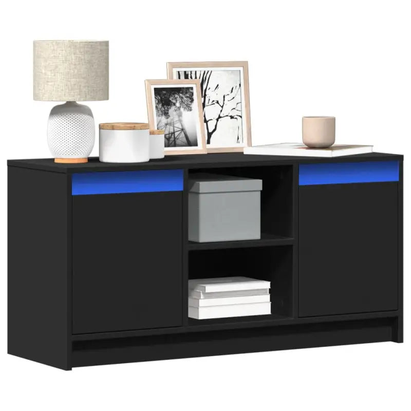 Stijlvol tv-meubel van bewerkt hout met LED-verlichting en stabiel ontwerp - Zwart / 1 / 100 cm - Tv-meubels